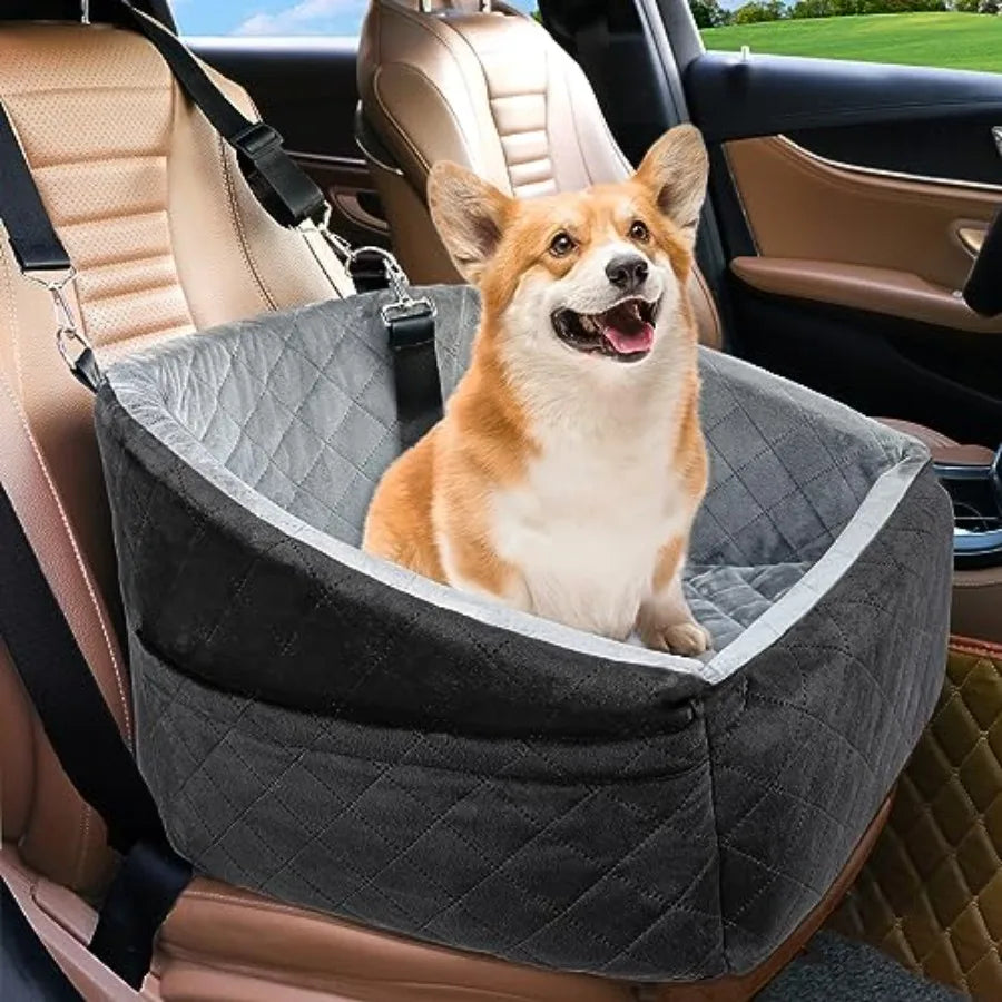 Dog Brown Car Seat- for Small Medium Dogs- Detachable- Washable-Booster Seat- Under 30lbs-Storage Pock-Pet Car Seat