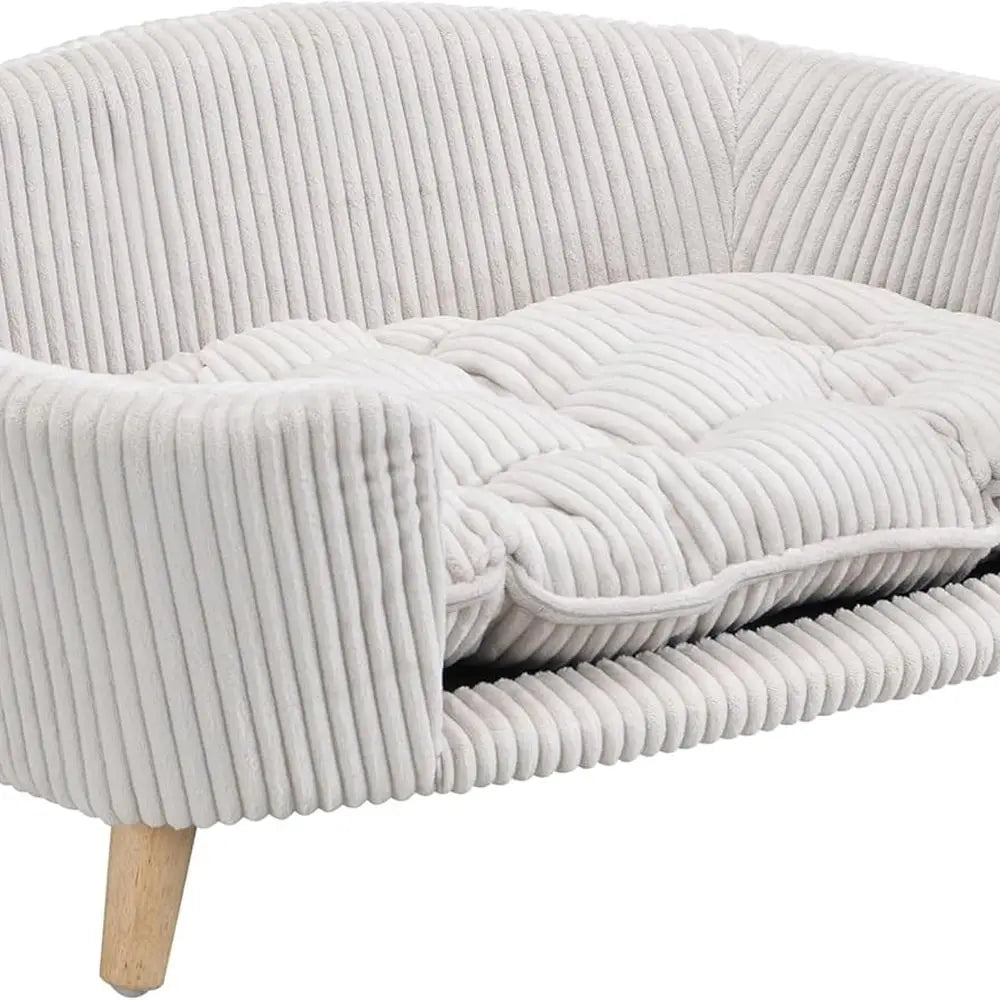 Beautiful Elevated Orthopedic Sofa Bed for Small Dogs-Foam Cushioned Dog Couch with Wooden Legs- Modern-Light Beige-Small Breeds-Beds & Blankets