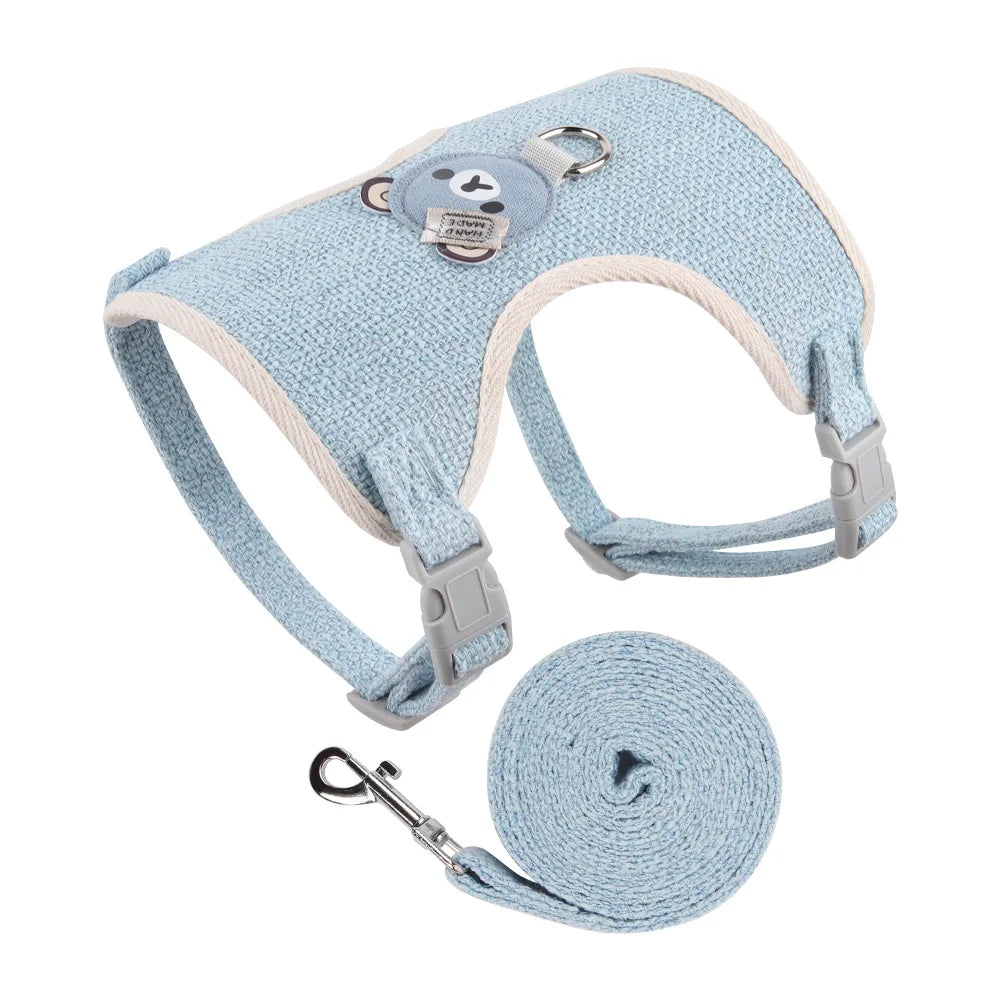Cute Teddy Bear Pet Harness Leash Set for Small Mid Dogs-Collars/Leashes