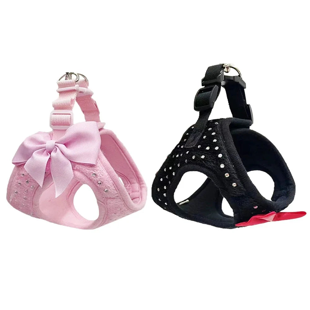Bowknot Dog Vest Harness Chest Rope Set Pets Harness and Leash Kit Adjustable  for Small Dogs Outdoor Walking