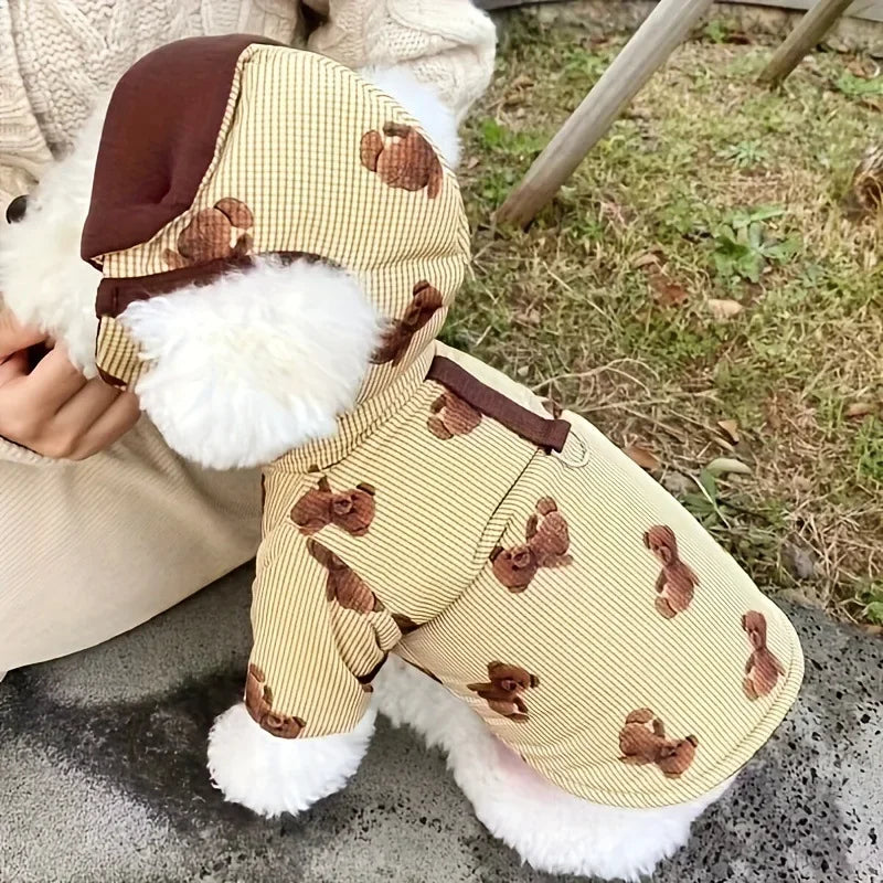 Winter Bear Print Dog Jacket with Hat -Fashionable Dog Clothes-Down-Sizes XS-XXL-Costumes/Apparel