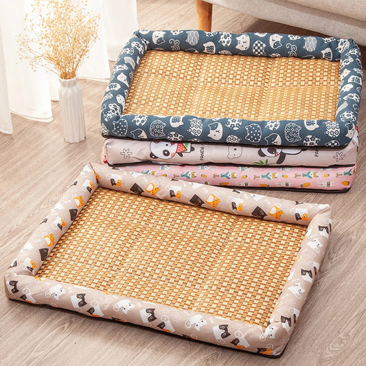 Pet Summer Mat Dog- Cooling- Breathable Pad- Moisture proof Rattan Wear Mat