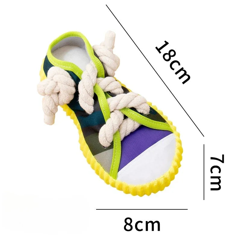 Dog Squeak Toy- Teeth Grinding- Bite Resistant Slippers Shape- Puppy Chew Toy With Cotton Rope-Dog Toys