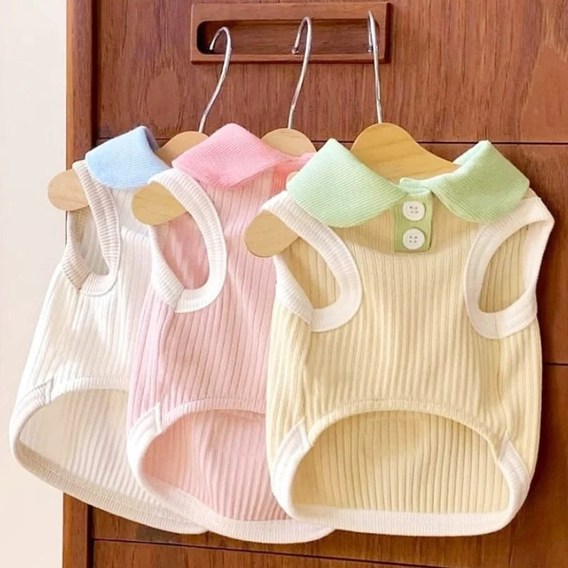 Dog Polo Shirt -Fashion Dog Clothes -Breathable Vest- Solid Color T-Shirts-Small Breeds