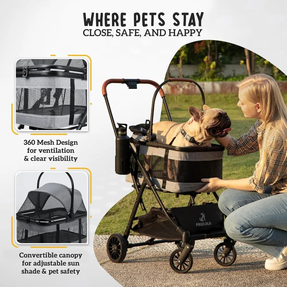 Pet Stroller/Car Seat with Detachable Carrier - Compact Design for Small Dogs (under 30 lbs) - All-Terrain Wheels - Easy Fold