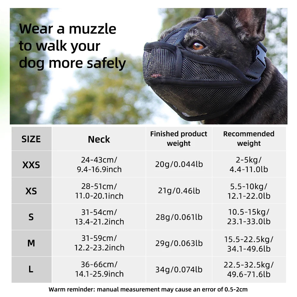 Short-Snouted Soft Dogs Muzzle-Preventing Barking- Breathable-Sizes XXS-L-Pet Accessories