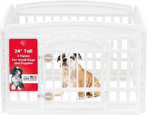 iris usa 24" 4-panel dog playpen with door, 35 x 35 x 24, puppy playpen, dog play pen indoors, pet fence, puppies/small dogs, wh