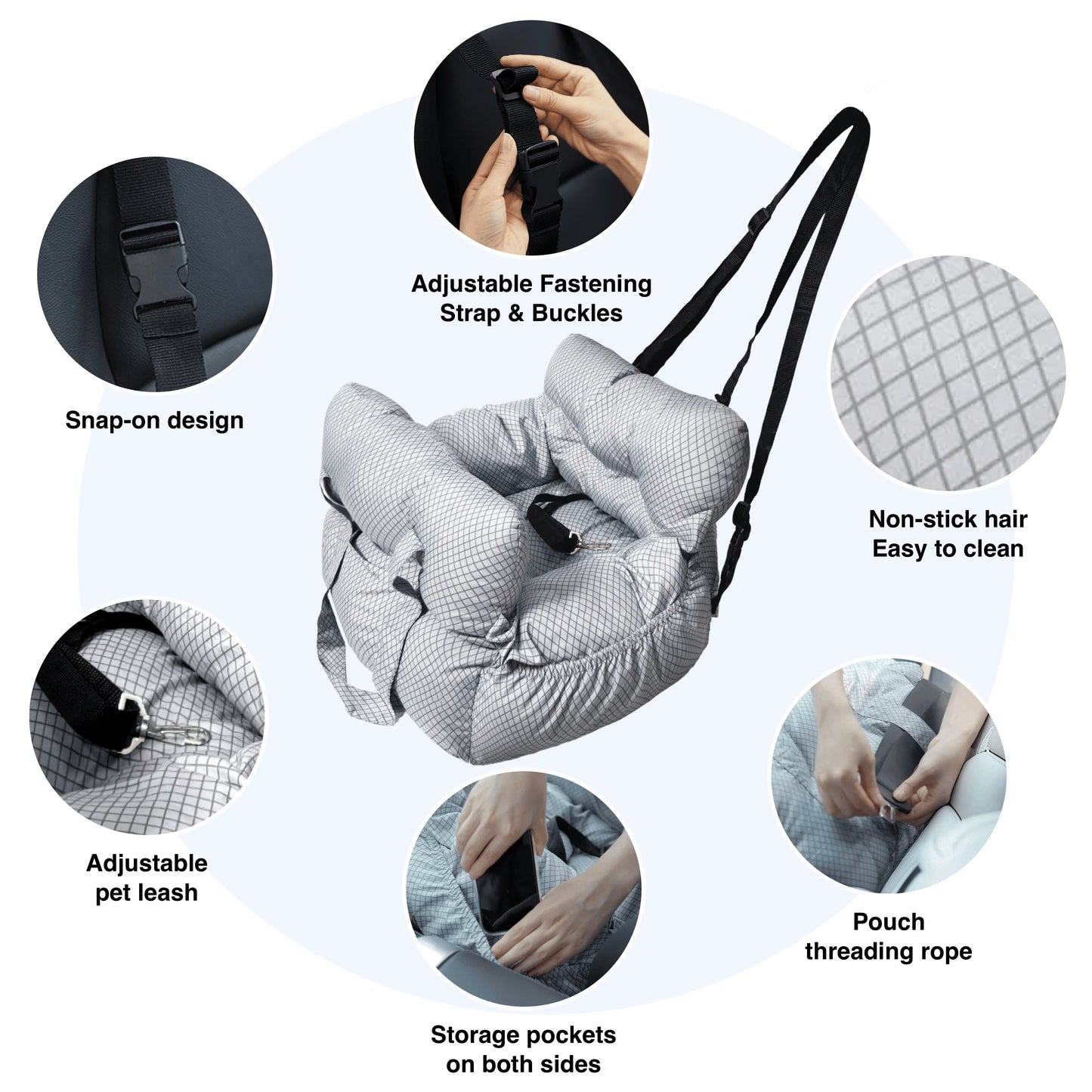 2-in-1 Dog Car Seat/ Carrier Bag - Detachable with Handles and Safety Belt- Travel Dog Booster Seat for Small Medium Dogs Cats