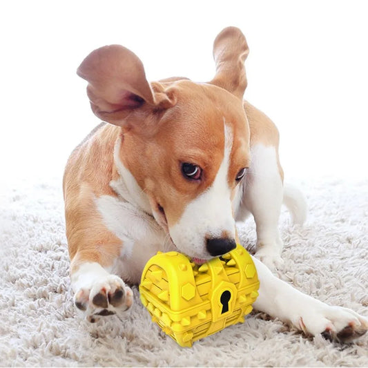 Pet Dog Toothbrush Chew Toys- Upgraded Treasure Chest Sounding Toy- Dental Care Tooth Cleaning- Safe- Squeak Toy