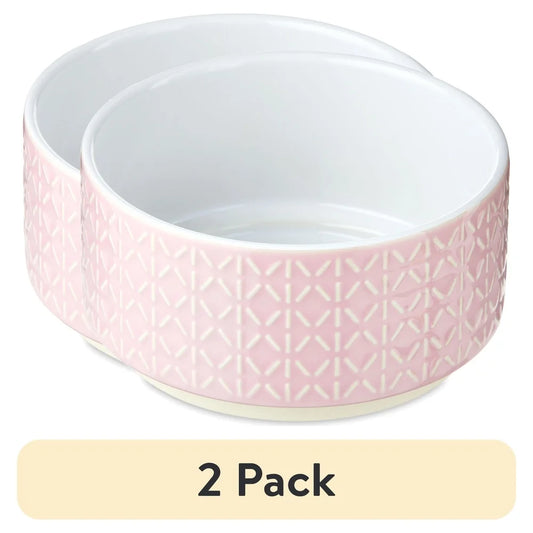 Small Ceramic Pink Pet Bowls- Durable Dishwasher Safe Dog Feeding Bowl- 12oz- Easy Clean