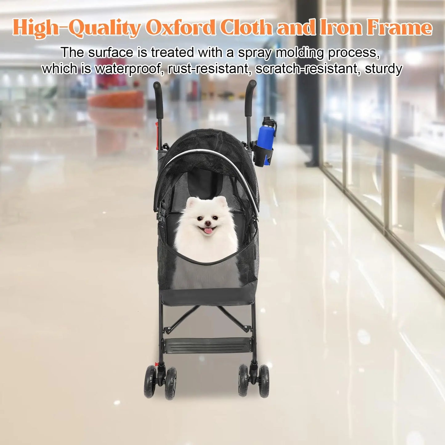Pet Travel Stroller 22 x18 x 38 inch- Pet Stroller Made of Oxford Cloth- Spray Molding Foldable- Small Dog -Pet Strollers