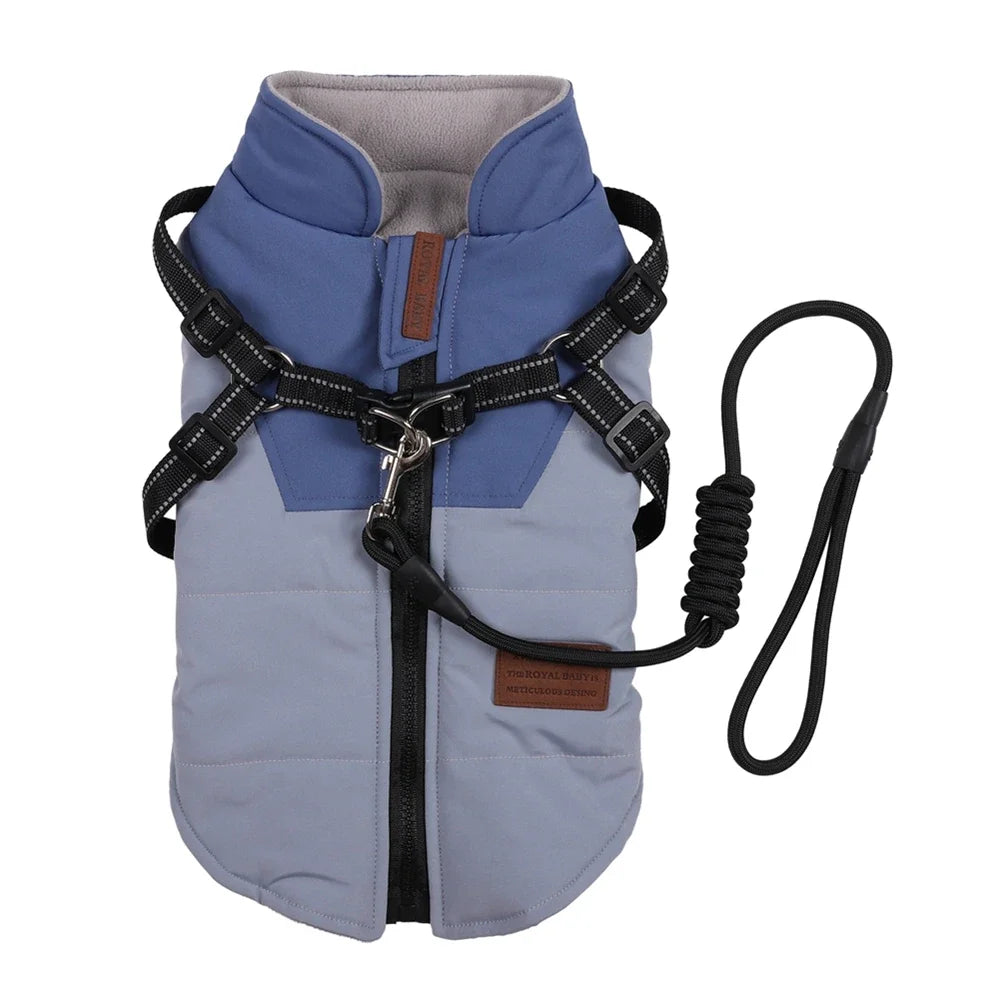 Winter Pet Dog Jacket With Harness Leash- Warm Dog Clothes- Sizes S-2XL-Costumes/Apparel