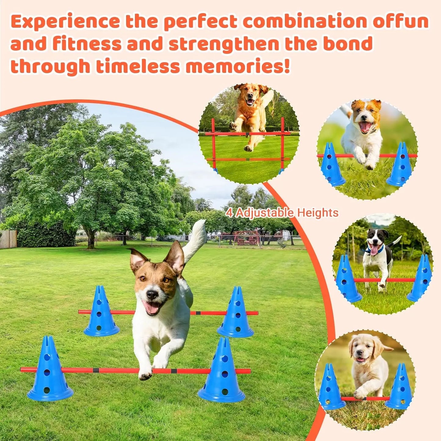 Dog Agility Hurdle Cone Set -Dog Agility Course Set with 12 Cones 6 Rods Dog Agile Training Equipment for Outdoor Backyard-Training