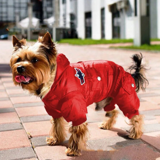 Autumn Winter Warm Pet Dog Jumpsuit- Uniform Thicken Hooded Dog Padded Coat- For Small Medium Dogs -Waterproof Coats
