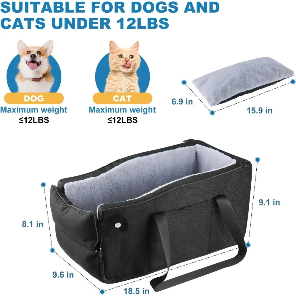 Center Console Dog Car Seat for Small Dogs Up to 12 lbs- Detachable Armrest Pet Seat with Adjustable Straps