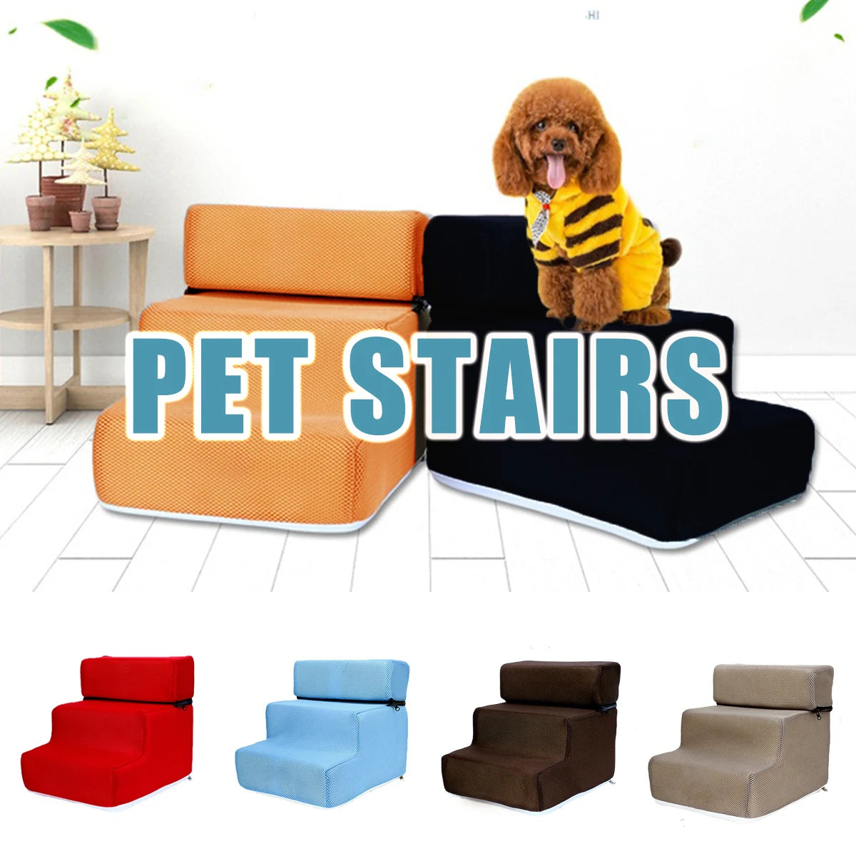 Pet Stairs Cover -Detachable -Zippered Mesh Fabric Stairs Cover- Non-Slip Washable
