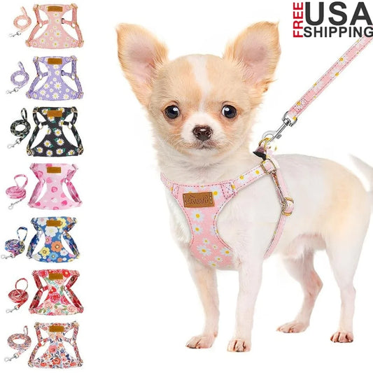 No Pull Dog Harness Adjustable Lightweight Soft Floral Pattern Pet Safety Leash Step-in Design Perfect Small Medium Dogs size XXS-M
