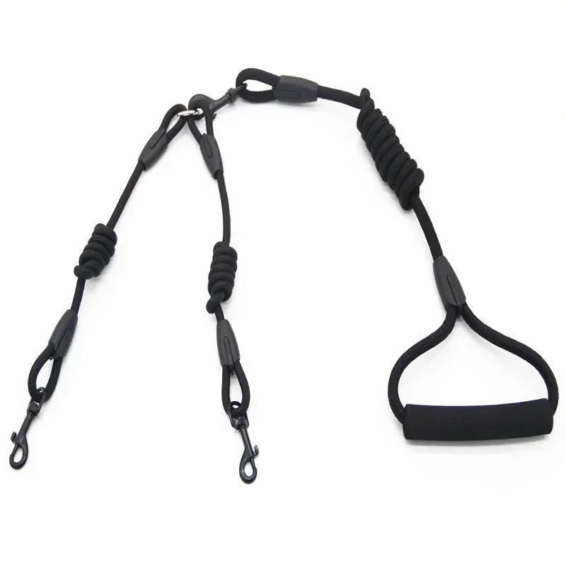Double Leash Pet - 2 Ways Pet Nylon Dogs Lead -Double Twin Coupler Stuff Black