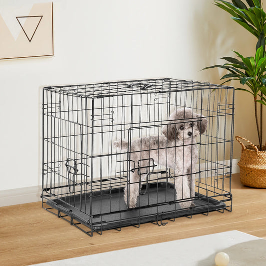 JHK Double Door Folding Metal Wire Dog Cage with Plastic Leak-Proof Pan Tray -Extra Large Pet Kennel for Indoor Outdoor Travel