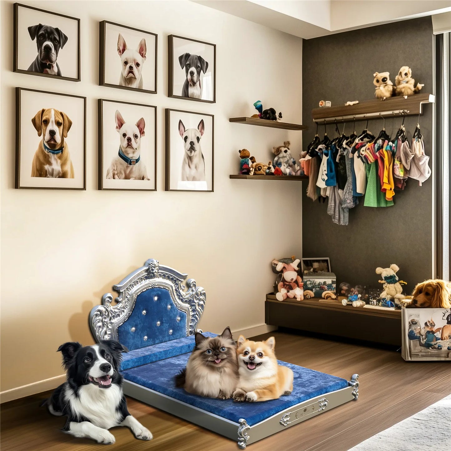 Bingopaw Luxury Pet Bed with Headboard, Dutch Velvet Dog Bed for Medium/Large/Multiple Dogs, European Style Noble Pet Bed