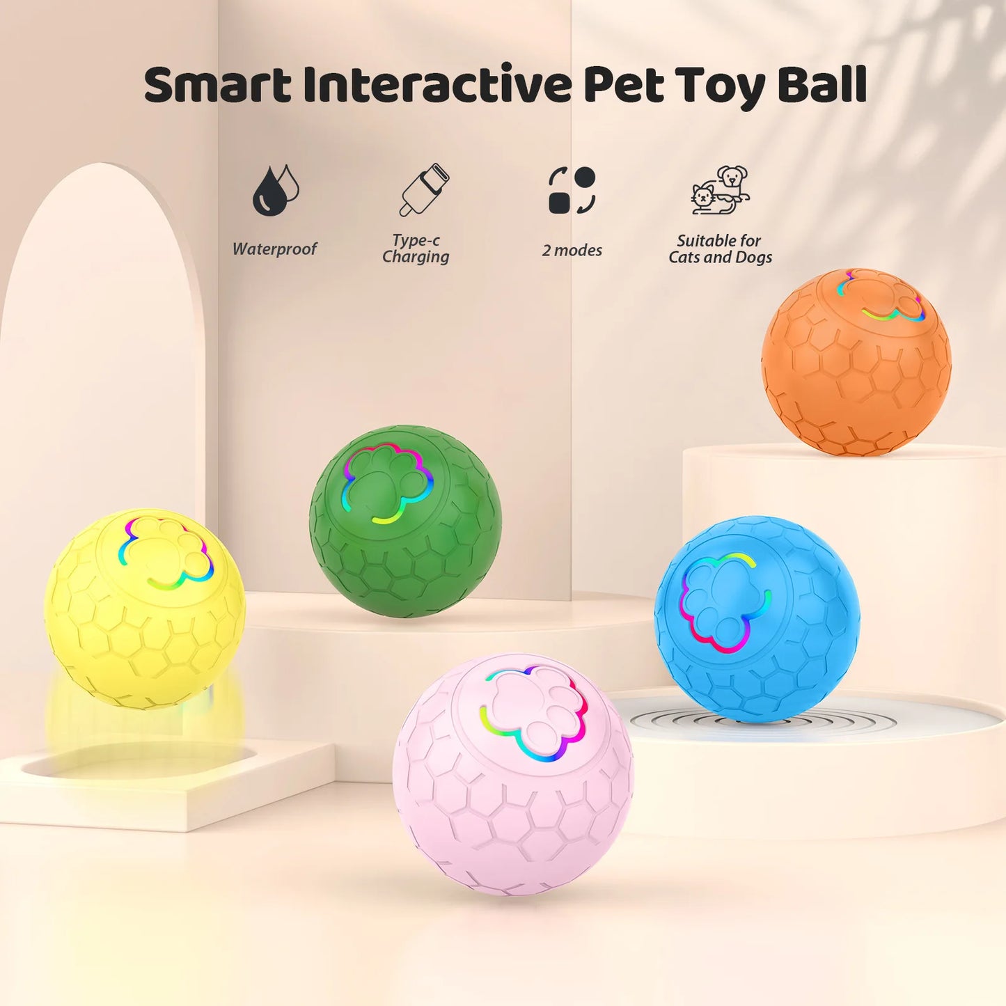 Smart Dog Ball Toy- Electronic Interactive Toy-USB Automatic Bouncing Rolling Toy Ball With RGB Lights-Dog Toys