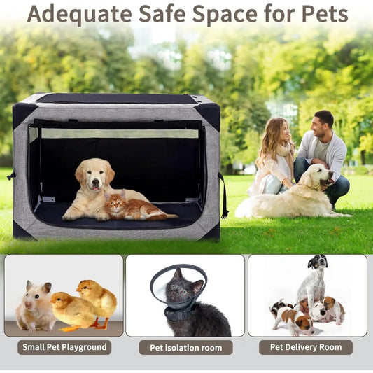 Dog Crates - 36 Inch Collapsible Soft Dog Crate- 3-Door Foldable Soft Kennel- Portable Pet Travel Cage