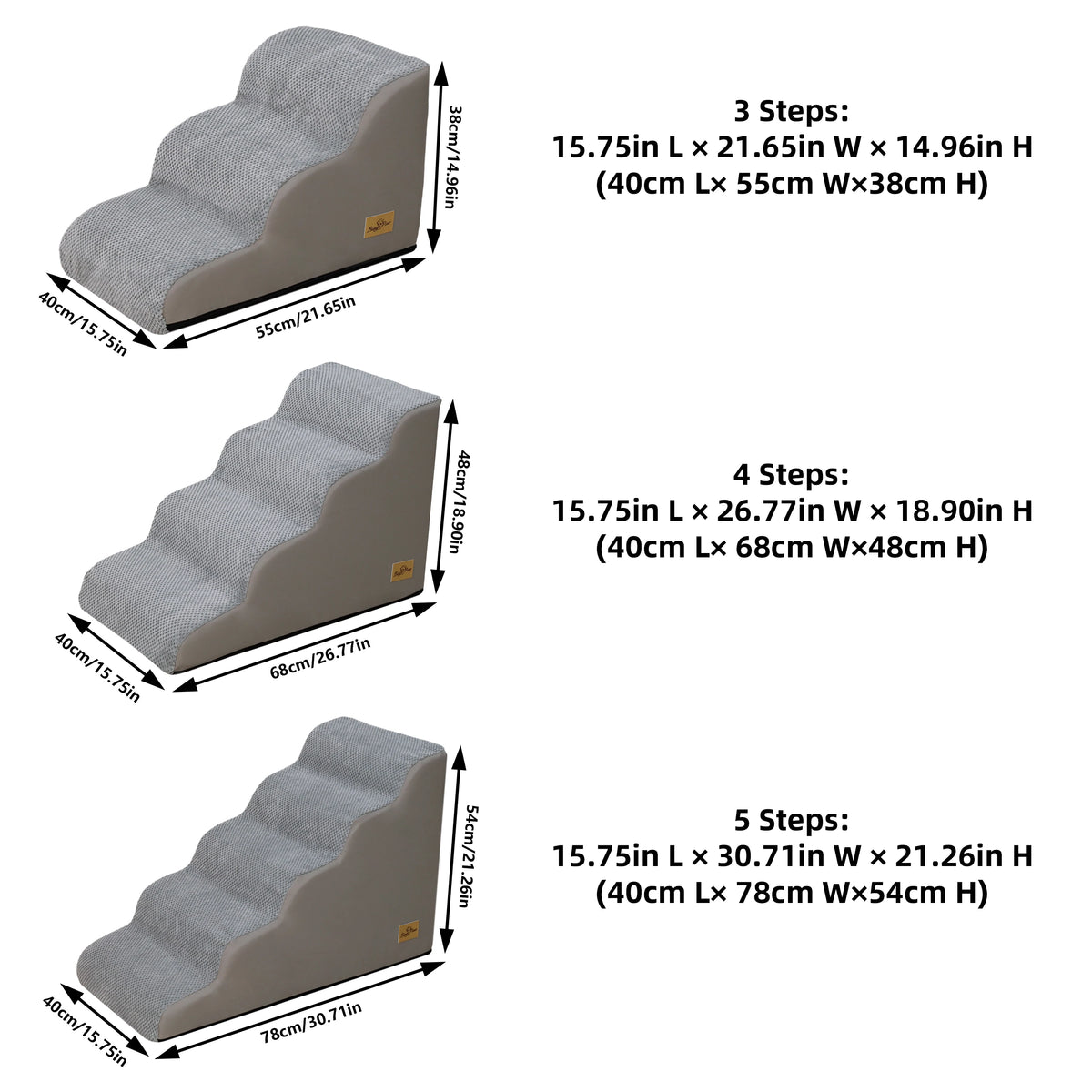 3/4/5 Steps Dog Stairs-Curved  Steps-Ramp with Removable Cover- for Sofa- Bed- Chair- High-Density Sponge Foam-Pet Stairs