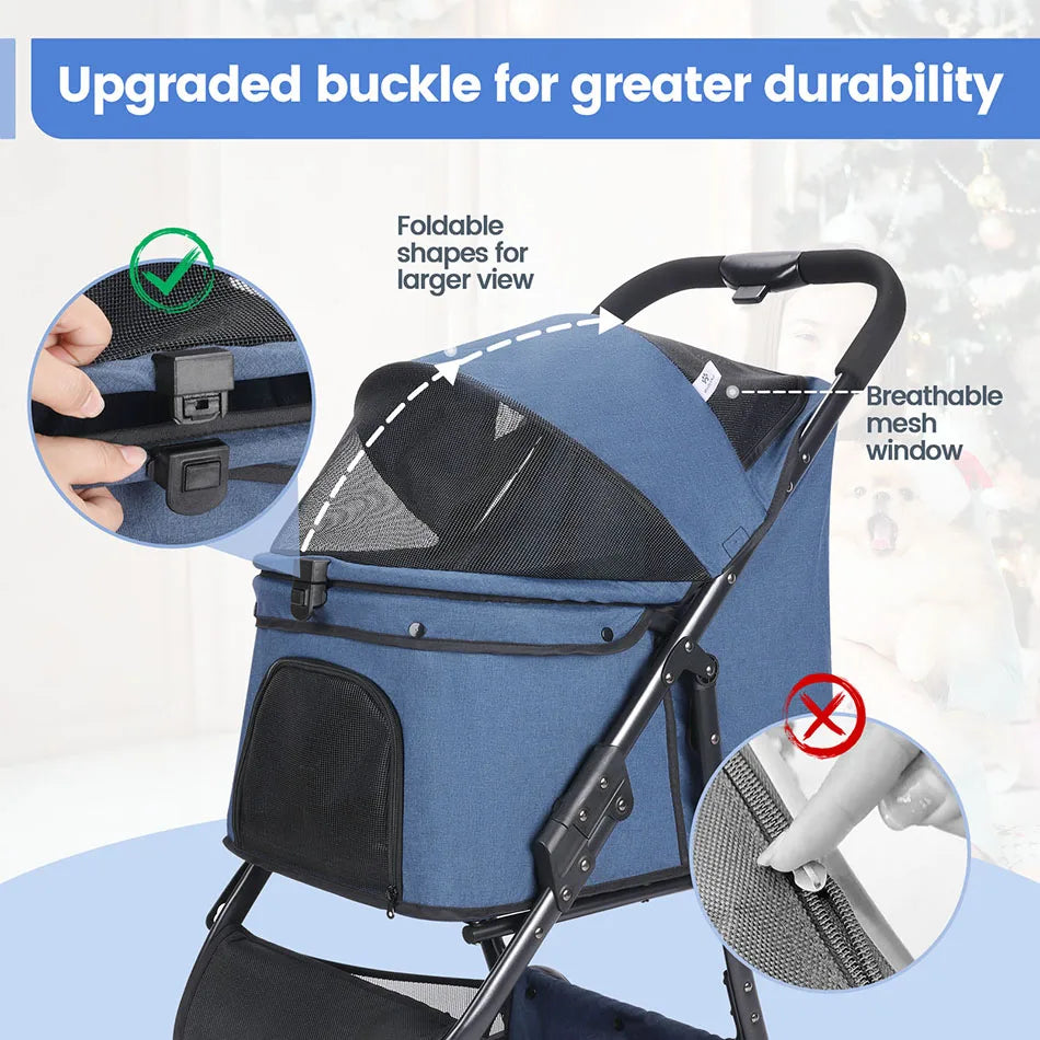 Pet Stroller- Travel Car- Foldable- Storage-3 Wheels 360 Rotation-Pet Strollers