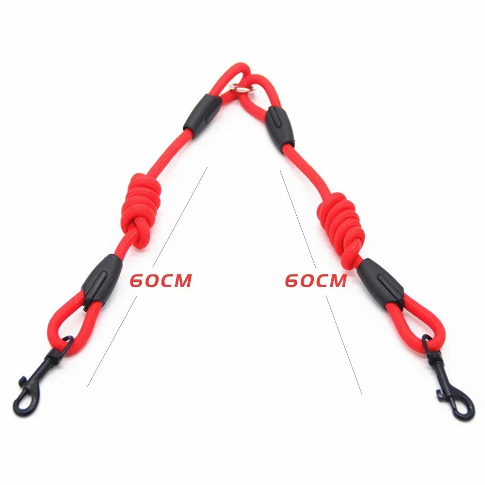 Double Leash Pet - 2 Ways Pet Nylon Dogs Lead -Double Twin Coupler Stuff Black