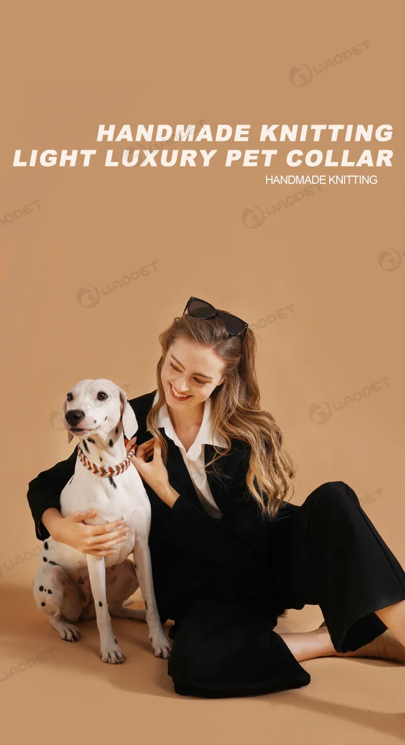Handmade Knitted Design Colorful Reflective Dog Collar-For S M L Dogs-Collars/Leashes