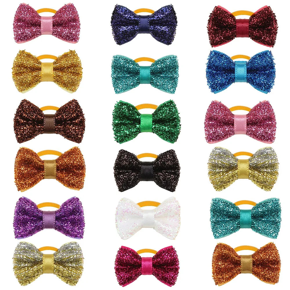 50/100pcs Small Dog Bowties with Rubber Bands- Handmade Puppy Grooming Accessories- Mixed Colors- Costumes/Apparel