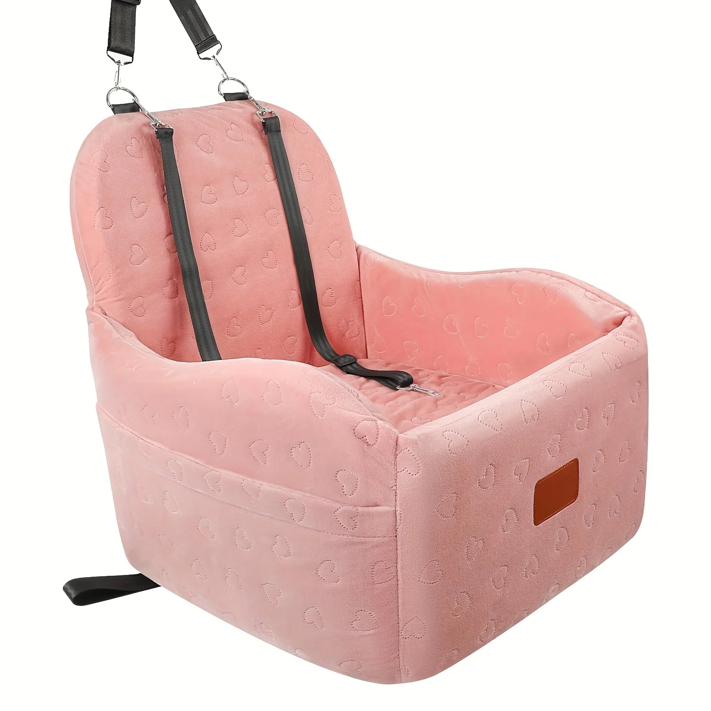 Dog Booster Car Seat- for S/M Dogs Up to 35lbs-Soft 6 in Elevated Cushion- Fits In Front/Back Seat- Fully Detachable/ Washable- 2 Storage Pockets/3 Straps-Easy to Install-Pet Car Seats