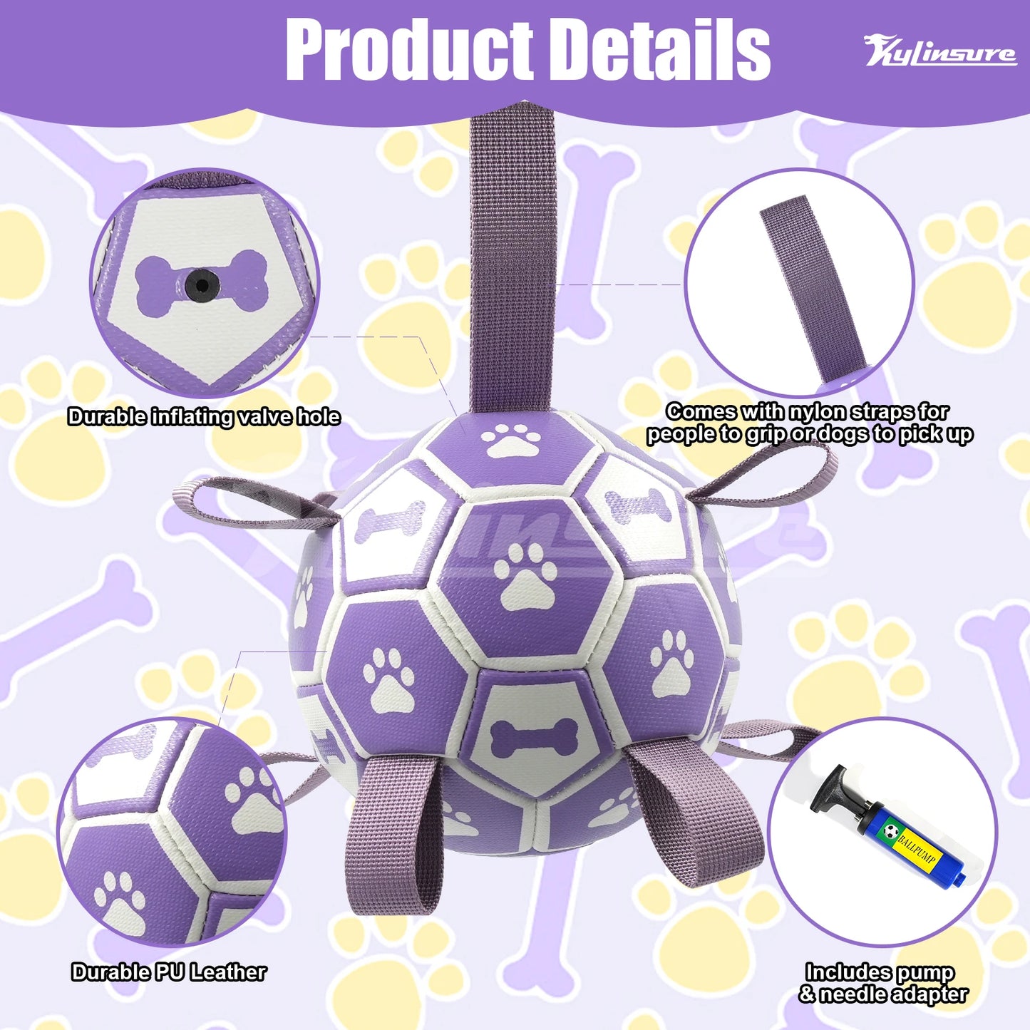 Dog Toys Soccer Ball with Straps-Interactive Dog Toys for Tug of War- Birthday Gifts- Water Toy- Durable--Dog Toys