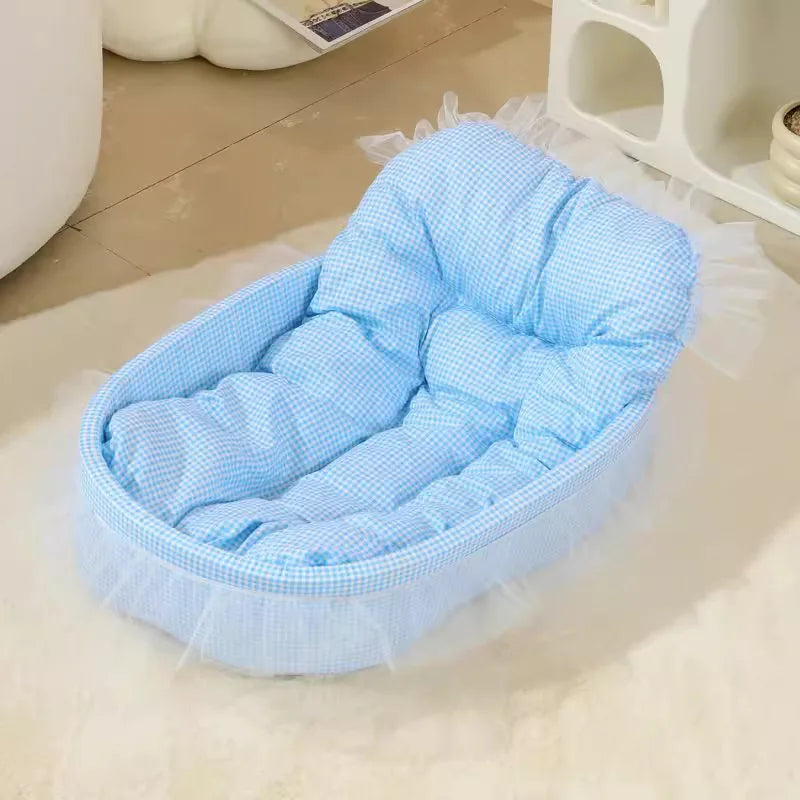 Cute Lace-Trimmed Pet Princess Bed- Soft Polyester Plush- Oval for Small Dogs- Easy Assembly- Indoor Use-Bed & Blankets