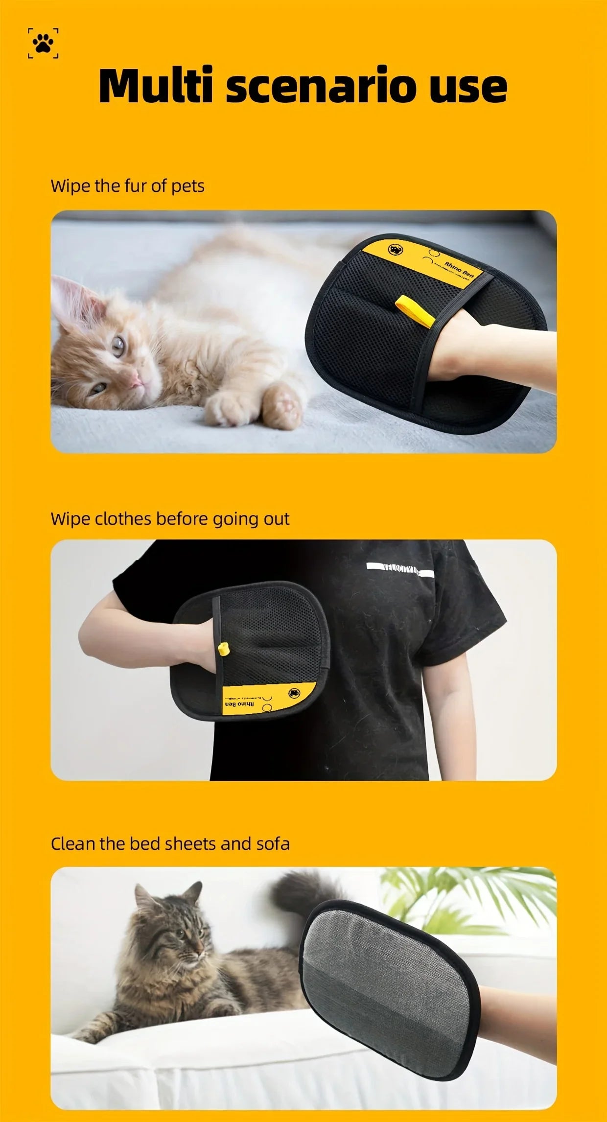 Hair Removal Gloves-2 pc-Double-Sided Brushes- Anti-Shedding Grooming Gloves- Hair Control Care Tools-Pet Grooming