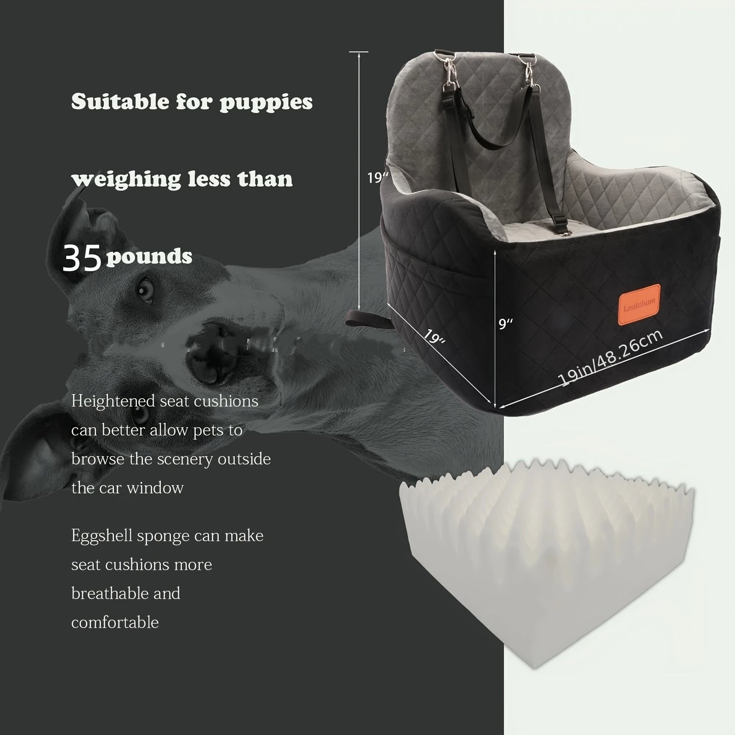 Dog Booster Car Seat- for S/M Dogs Up to 35lbs-Soft 6 in Elevated Cushion- Fits In Front/Back Seat- Fully Detachable/ Washable- 2 Storage Pockets/3 Straps-Easy to Install-Pet Car Seats