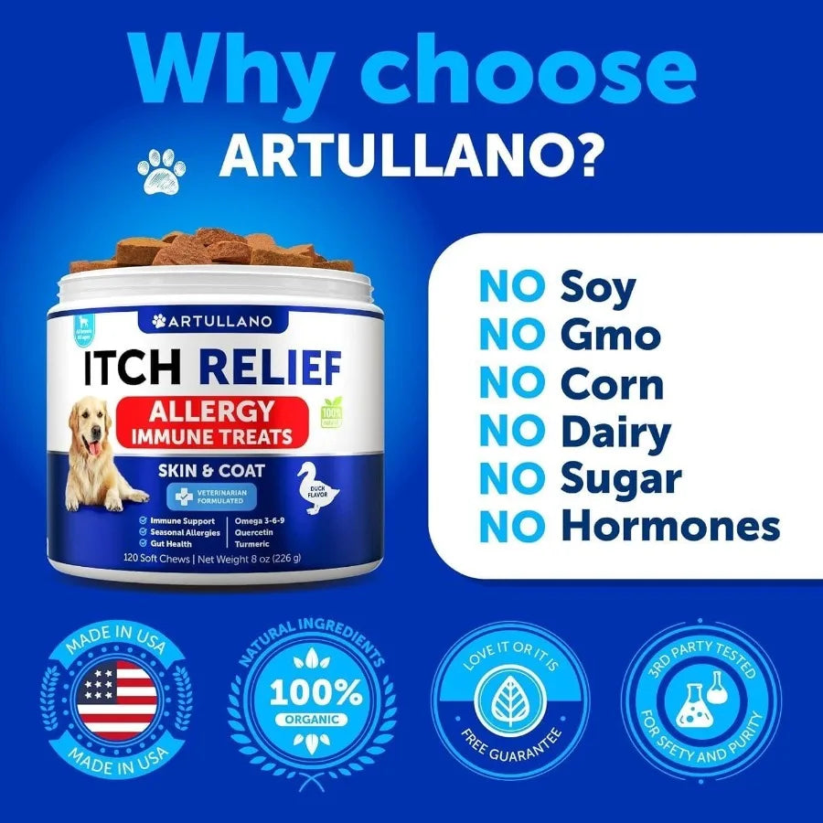 Dog Allergy Relief Chews Itching Skin Relief for Dogs Fish Oil Omega 3 Seasonal Allergies Pills Skin Coat Anti Itch Hot Spots