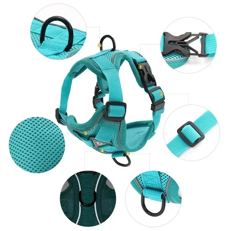 No Pull Dog Harness and Leash Set -Adjustable- Harness Vest- Sizes S to XL-Collars/Leashes