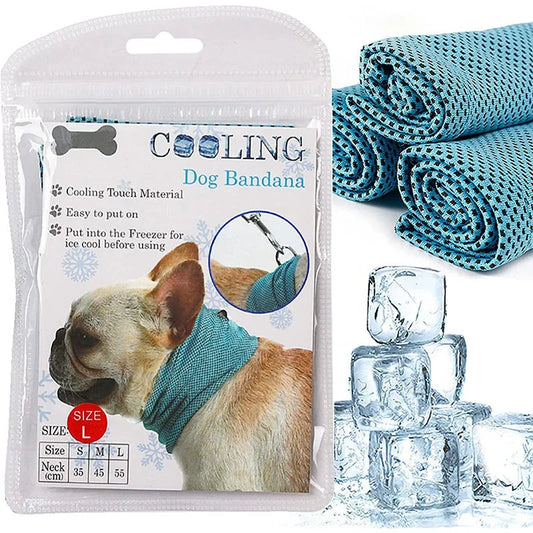 Summer Ice Dog Collar- Reusable Physical Instant Cooling Bandana with Leash- Holes Prevent Heat Stroke- Outdoor Breathable Pet Scarf