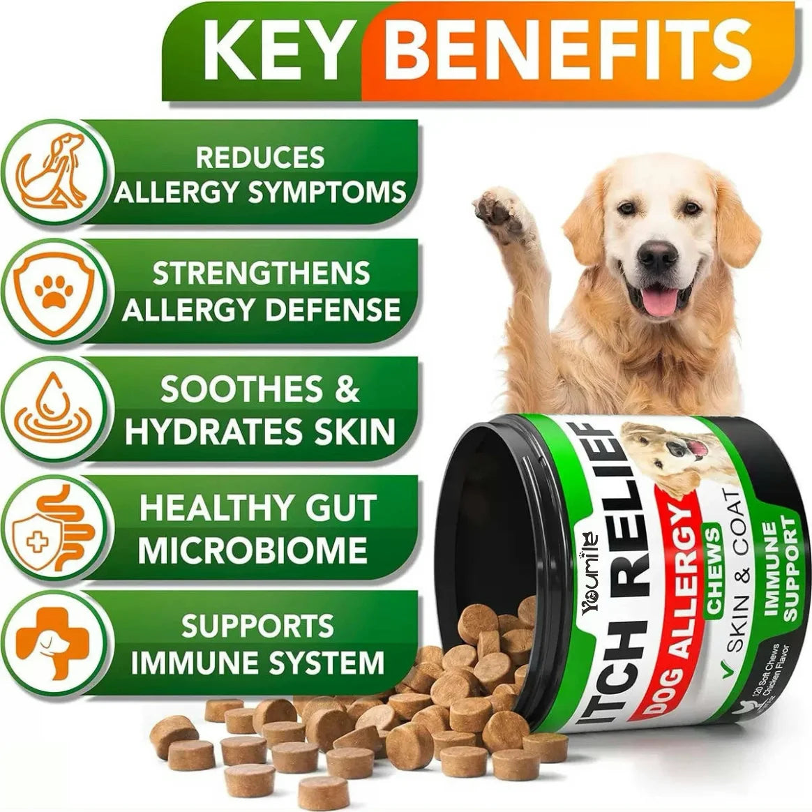 Dog Itch Relief Allergy Chews- Dog Itching-Used For Immune Support/Gut Health-Soothing Skin /Itchy Ears-Pet Supplements