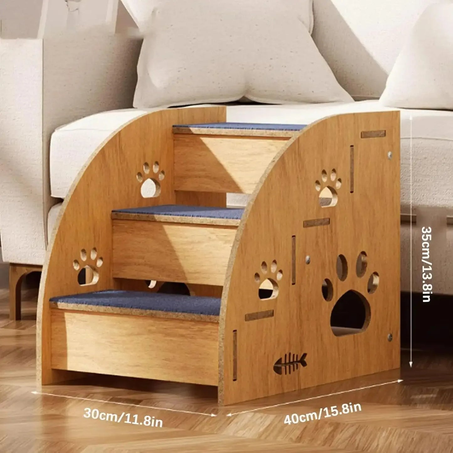 Cute Multi-Level (2-4 Steps) Solid Wood Pet Stairs- Safety Rails-Non-Slip Stairs- Suitable for Bed/Sofa-Pet Stair