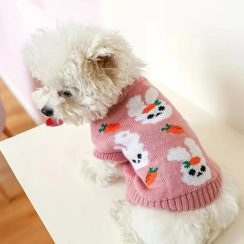 Cute Rabbit Sweater -Autumn Winter Dog Clothing- Warm Blue Sweater -Teddy Bichon Sweater For Small Dogs Pullover Cardigan