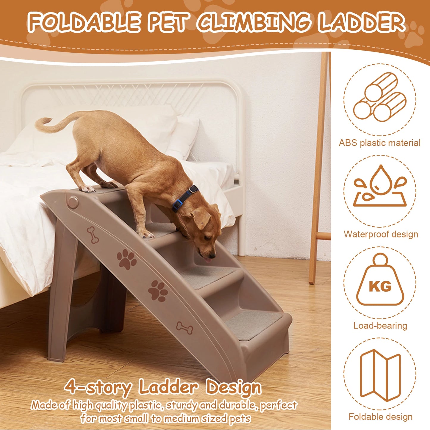 4-Step Pet Dog Stairs Folding Dog Steps- Nonslip Indoor  Dog Stairs Ramp- Sofa Ladder for Small Pet Dogs