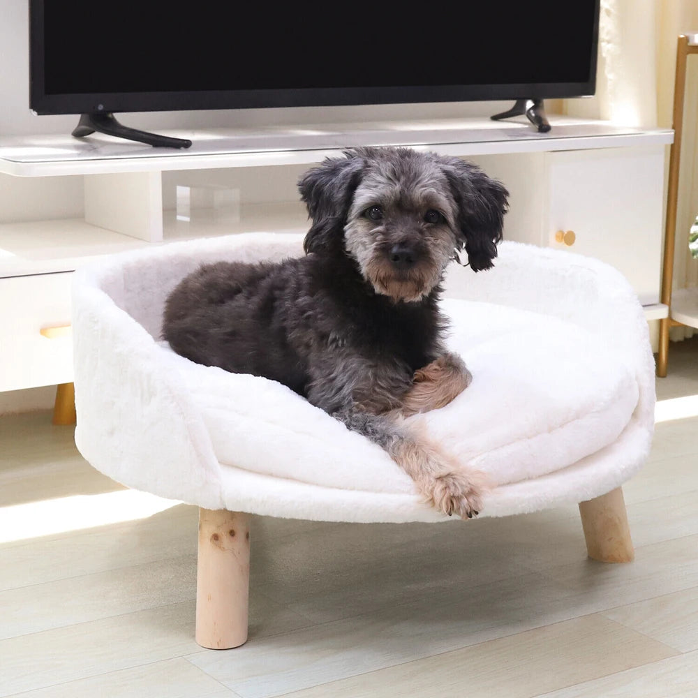 Luxury Soft Bed Plush Fabric Pet Nesting Chair Bed- Washable Couch- Wood Legs with Cushion Pad  for Small Pets-Size S/L-Beds& Blankets
