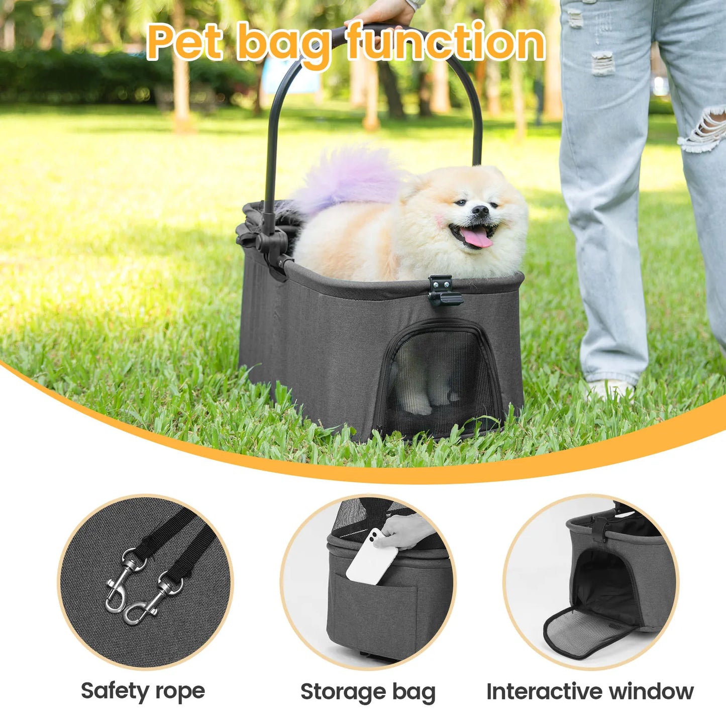 Luxury Detachable Pet Stroller- Light- Cup Holder Design Four-wheeled Universal Wheel Dog Cart- Outdoor Travel Carrying Bag