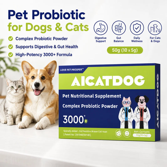 Probiotic Powder for Dogs & Cats- 3000+ Formula Digestive/ Gut Health Supplement- Daily Probiotics with Broken Cell Yeast- Stool/Immune- Support, 50g (10 x 5g)