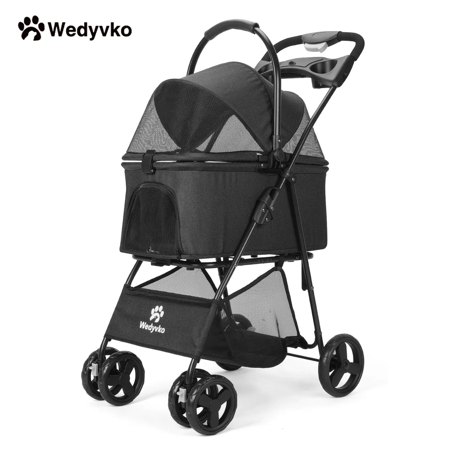 Luxury Detachable Pet Stroller- Light- Cup Holder Design Four-wheeled Universal Wheel Dog Cart- Outdoor Travel Carrying Bag