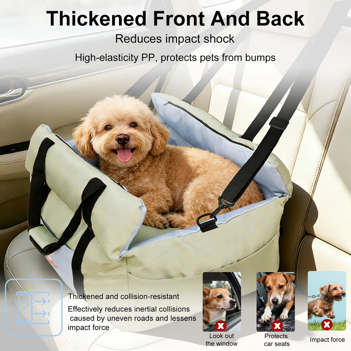 Portable Dog Car Seat-Booster Seat-Travel Carrier- Bed with Safety Belt- Storage Pocket- Removable/Washable Cover-Beds & Blankets