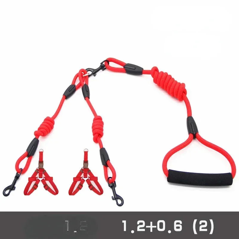 Double Leash Pet - 2 Ways Pet Nylon Dogs Lead -Double Twin Coupler Stuff Black