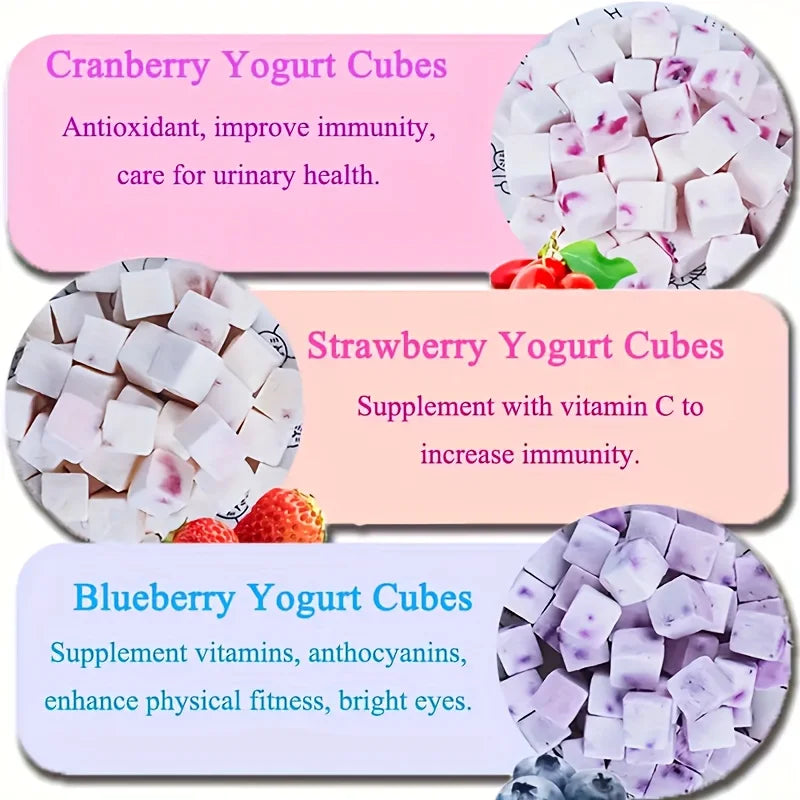 Yogurt Dog Treats-100g/3.53oz-  Fruit Cubes- Made With real Yogurt/Fruit- Healthy- Easily Digestible-Pet Bowls/Feeding